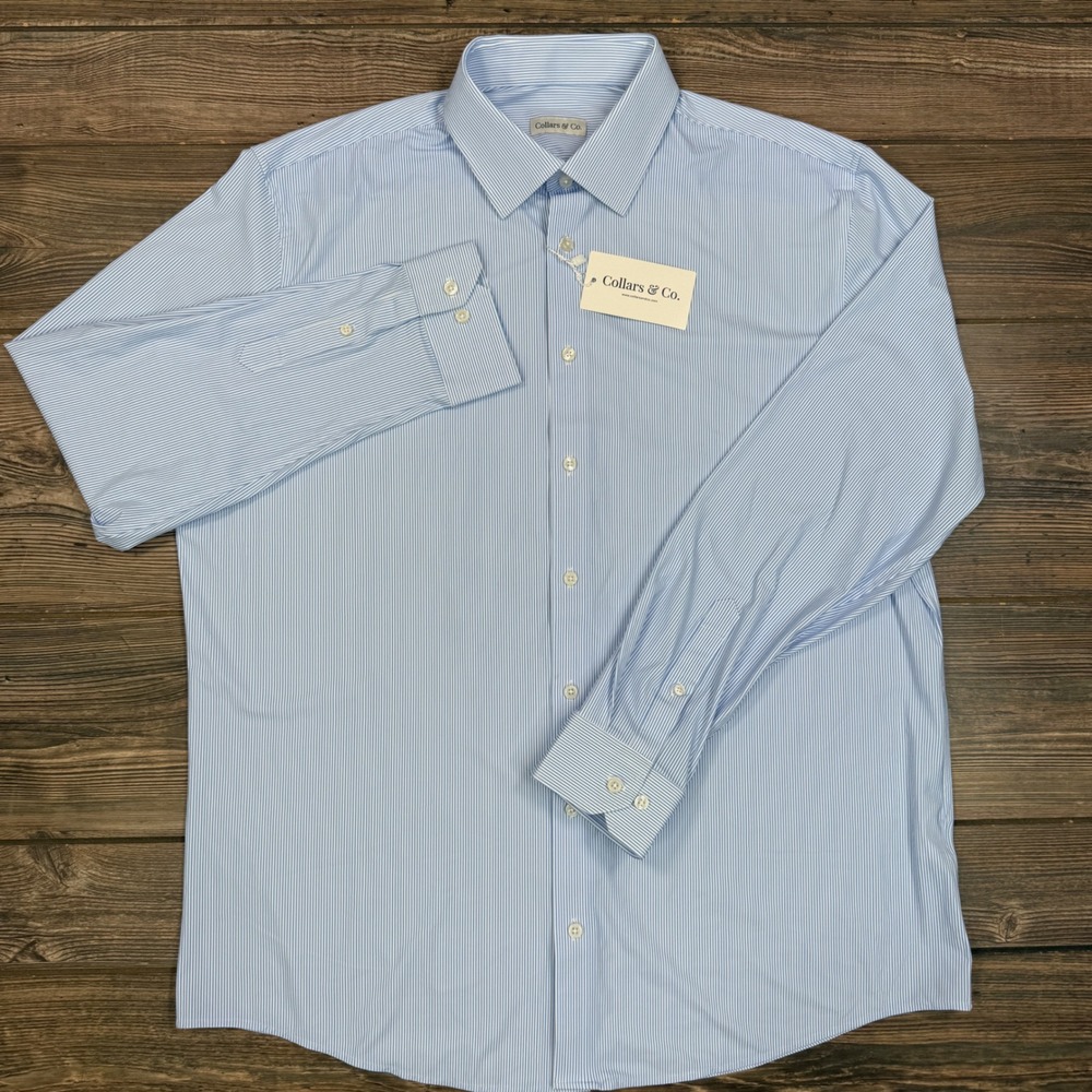 Collars & Co Mens Size XL Apex Performance Dress Shirt Blue Stripe Stretch New - Picture 2 of 8